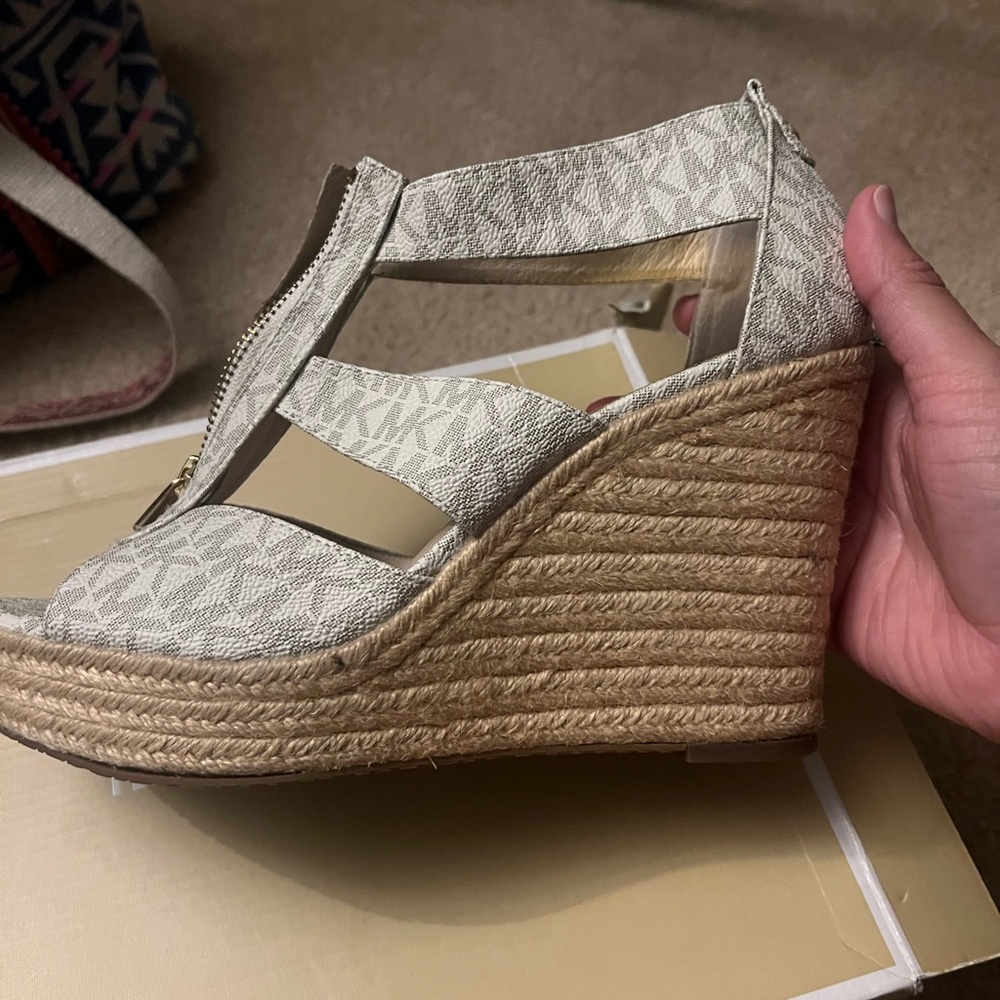 Michael Kors, vanilla, logo, Damita Wedge, worn twice